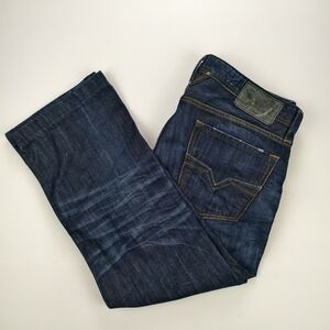 Diesel Men’s Jeans W34 Larkee Dark Indigo Button Fly Straight Leg Altered Hem